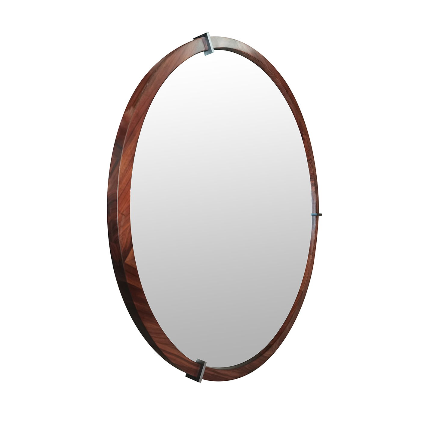 Hausen - Mid-Century Modern Round Accent Wall Mirror - Brown Walnut