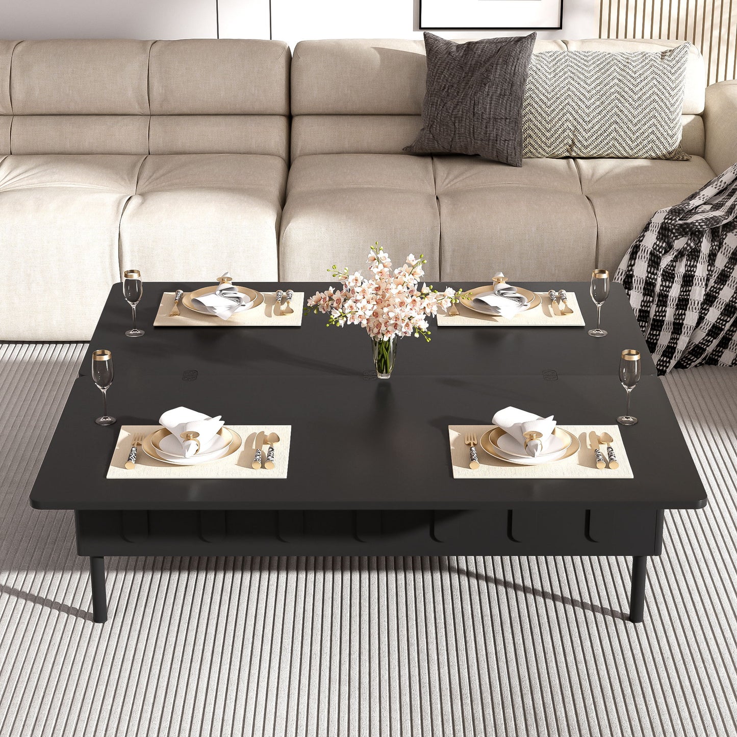 Lift Top Coffee Table With 2 Drawers With Hidden Storage Compartment For Living Room