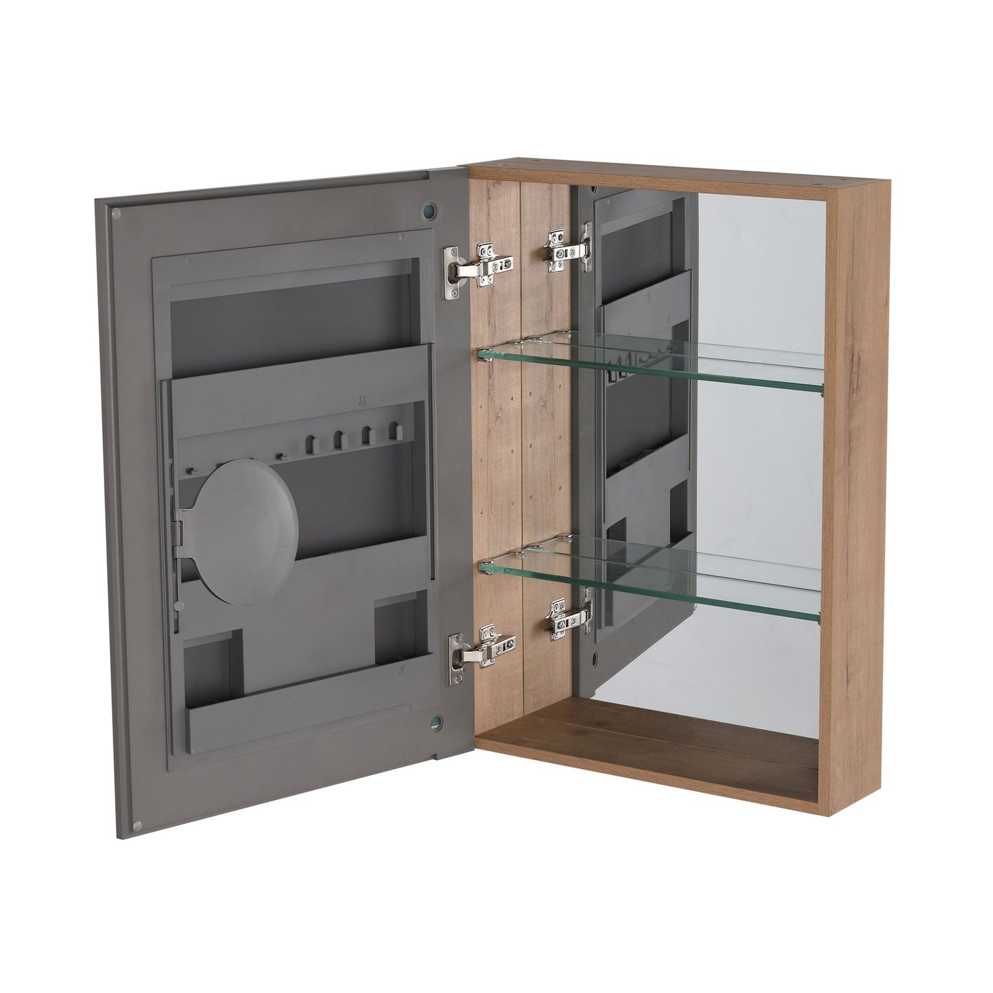 20" Wall Mounted Bathroom Mirror Cabinet With Adjustable Shelves Storage Cabinet - Imitative Oak