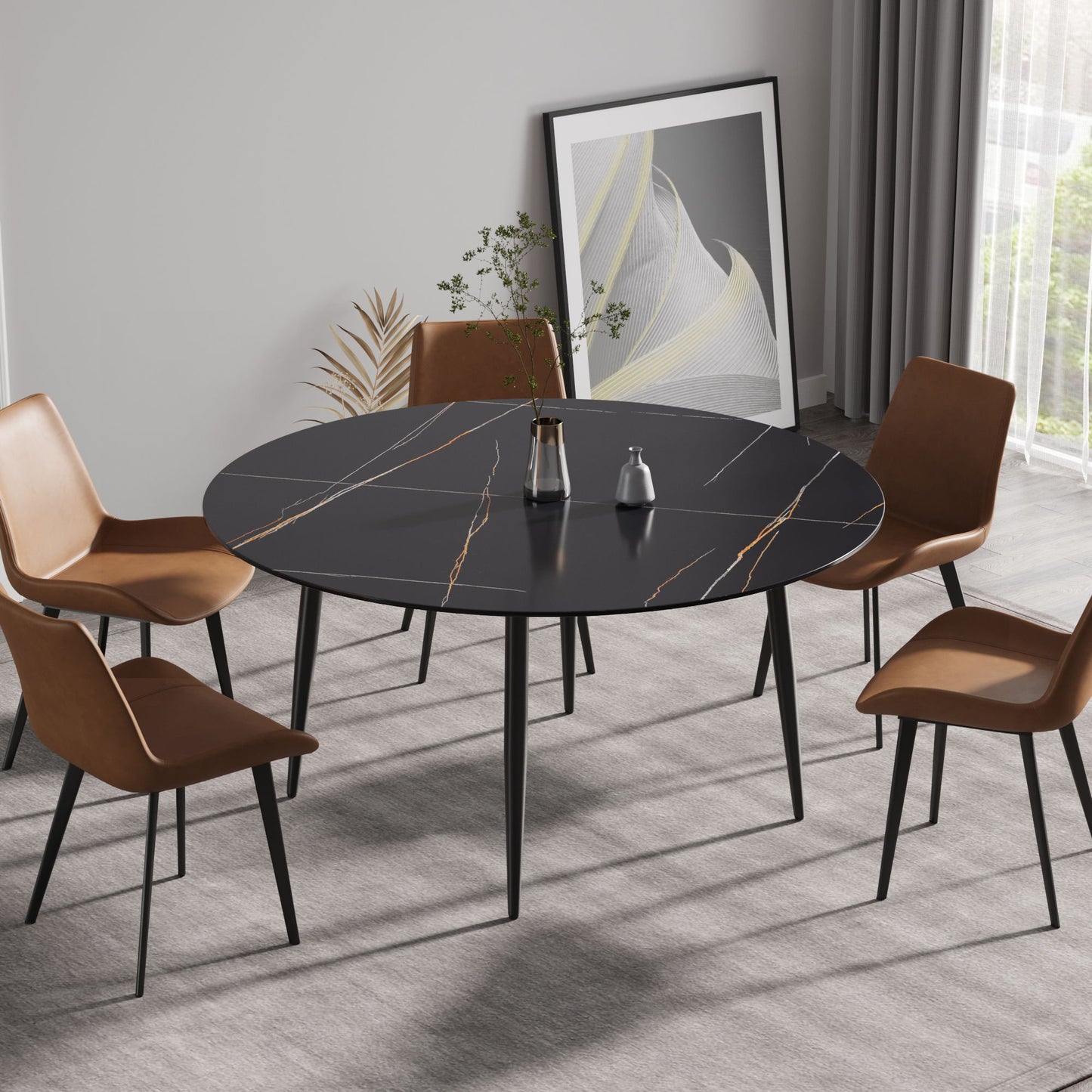 Modern Man-Made Stone Round Dining Table-Position For 6 People