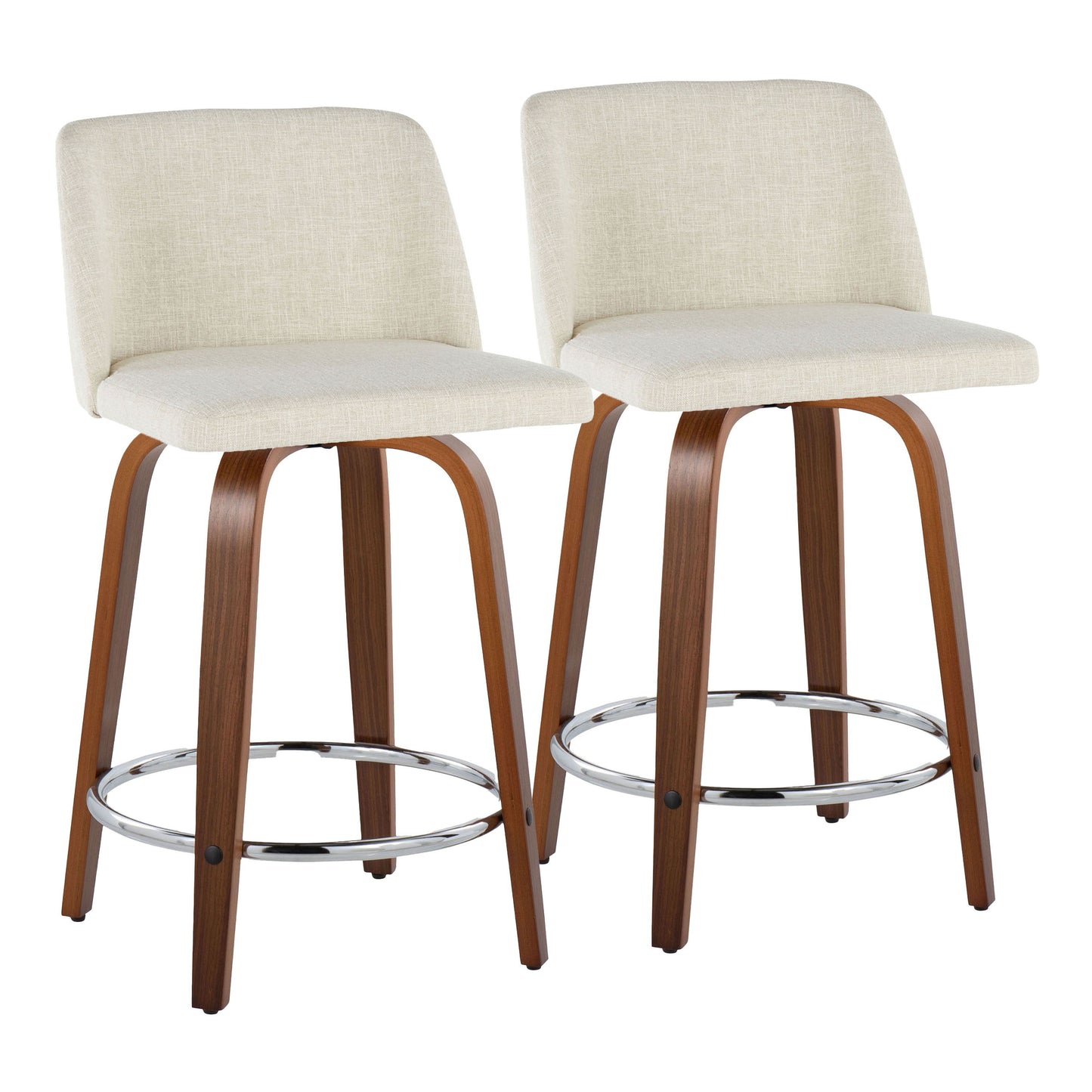 Toriano - Mid Century Modern Fixed Height Counter Stool With Swivel With Round Footrest (Set of 2)