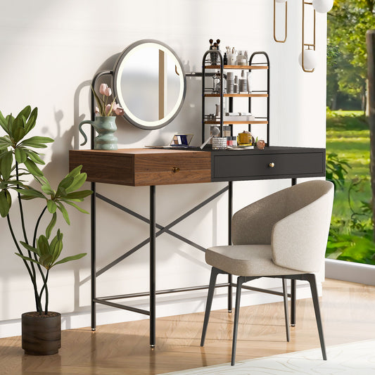 Makeup Vanity Desk With 3-Mode Lighted Mirror & Wireless Charging Station, Vanity Table With Drawer & 3 Open Shelves For Ample Storage Space, Dressing Table For Bedroom