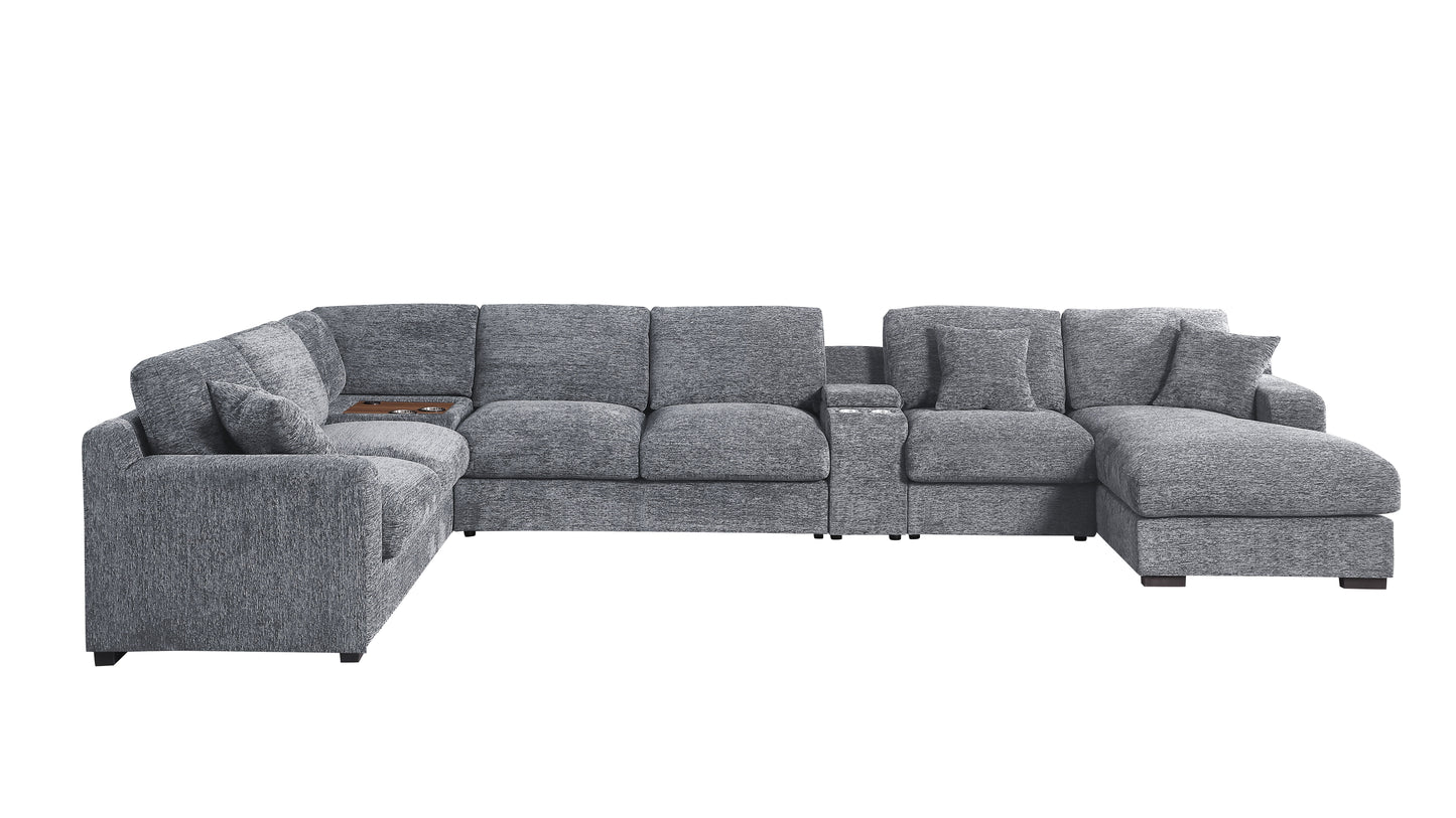 Celine - Chenille Fabric Corner Sectional Sofa With Right-Facing Chaise, Cupholders, And Charging Ports