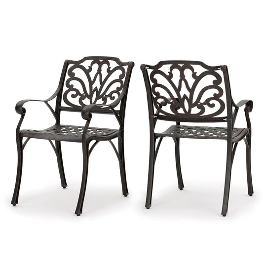 Patio Cast Aluminum Outdoor Dining Chairs (Set of 2) - Bronze