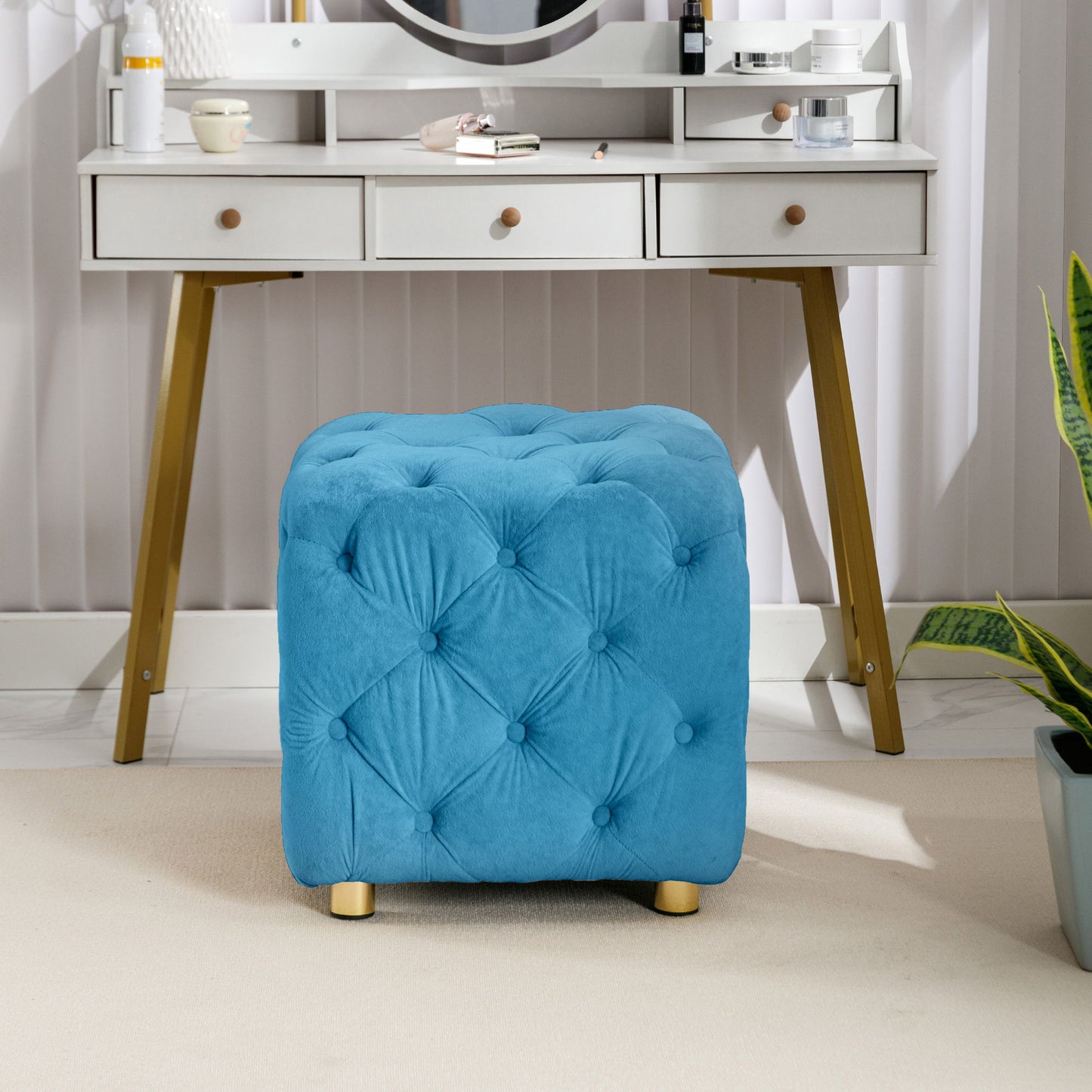 Modern Velvet Upholstered Ottoman, Exquisite Small End Table, Soft Foot Stool, Dressing Makeup Chair, Comfortable Seat For Living Room, Bedroom, Entrance