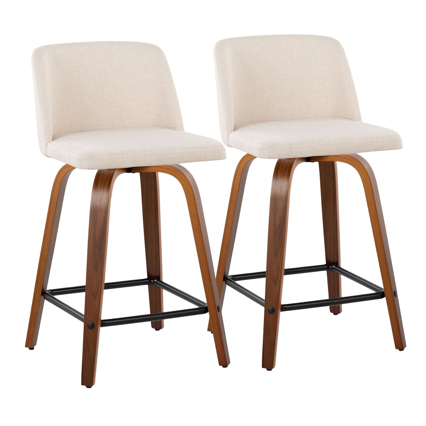 Toriano - Mid Century Modern Fixed Height Counter Stool With Swivel & Square Footrest (Set of 2)