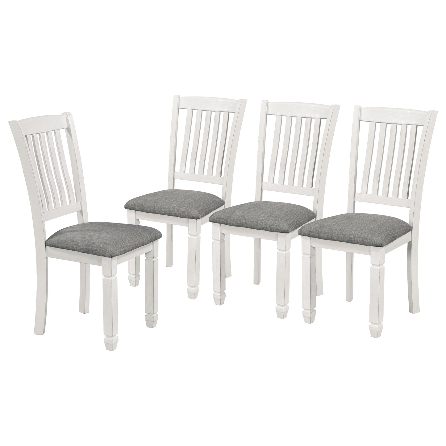 TREXM 7-Piece Dining Table Set Wood Dining Table and 6 Upholstered Chairs with Shaped Legs for Dining Room/Living Room Furniture (Gray+White)