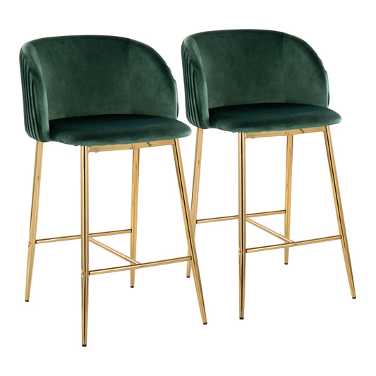 Fran - Pleated Contemporary / Glam Fixed Height Counter Stool (Set of 2)