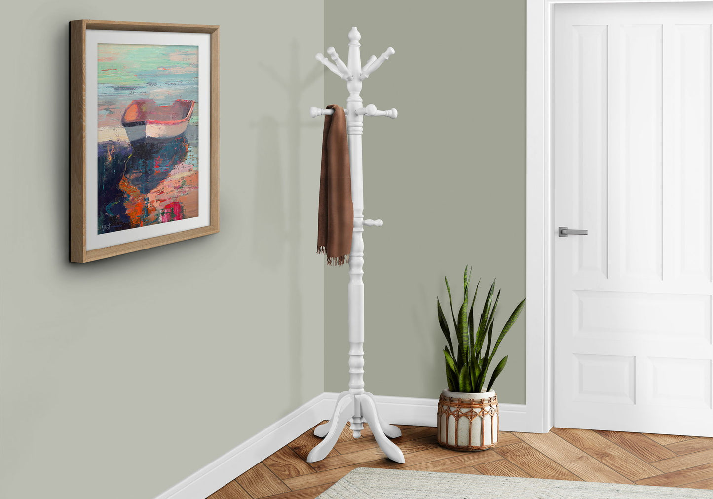 Coat Rack, Hall Tree, Free Standing, 11 Hooks, Entryway, 73"H, Transitional - White