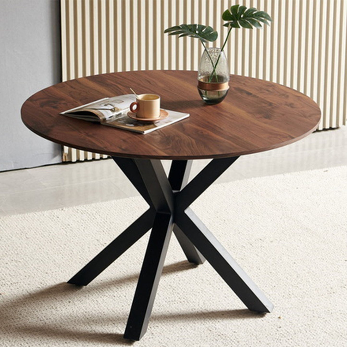 Table Mid-Century Dining Table For 4 - 6 People With Round Table Top, Pedestal Dining Table, End Table Leisure Coffee Table, Cross Leg