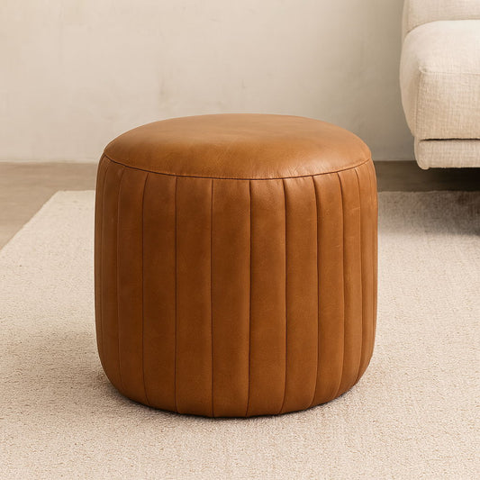 Buffalo - Leather Boucle Footstool - Brown
