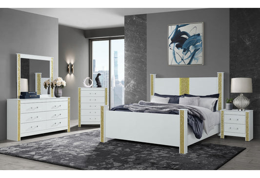 Logan - 5 Piece Full Bedroom Set - Gold / White