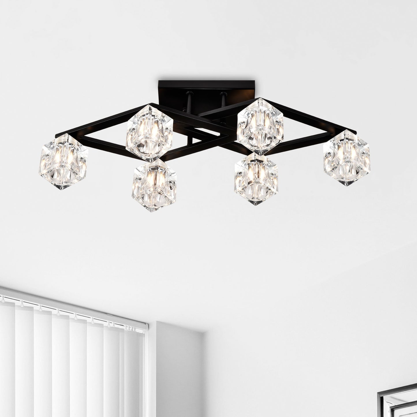 6 Light Crystal Ceiling Light For Dining Room, Modern Ceiling Lamp With Light Fixture For Entryway, Lobby, Kitchen, Bedroom, Living Room, Conference Room, (6*G9 Bulbs Included)