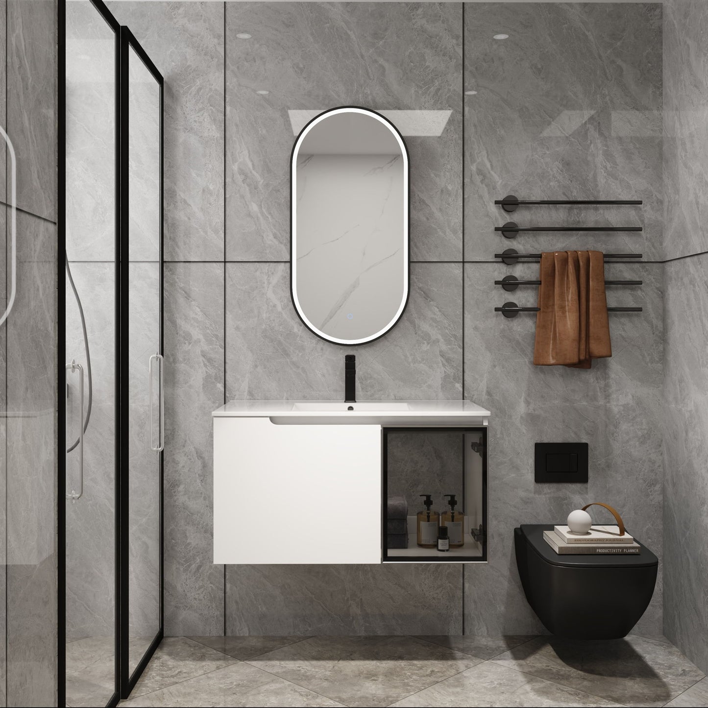 Wall Mounted Bathroom Vanity With Sink, 2 Soft Close Doors, Cabinet & Half Door