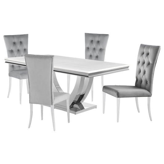 Allessandra - 5 Piece Dining Set With Table And Upholstered Chairs - Gray