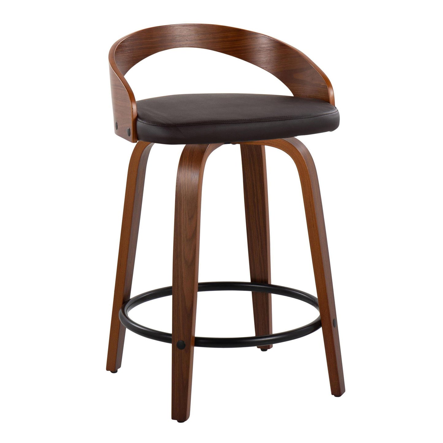 Grotto - Mid-Century Modern Fixed Height Counter Stool & Swivel With Round Footrest (Set of 2)