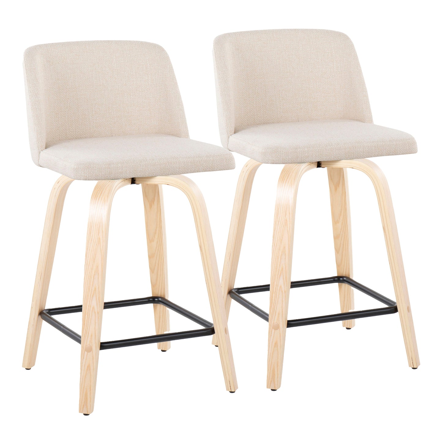 Toriano - Contemporary Modern Design Fixed Height Counter Stool With Swivel With Square Footrest (Set of 2)