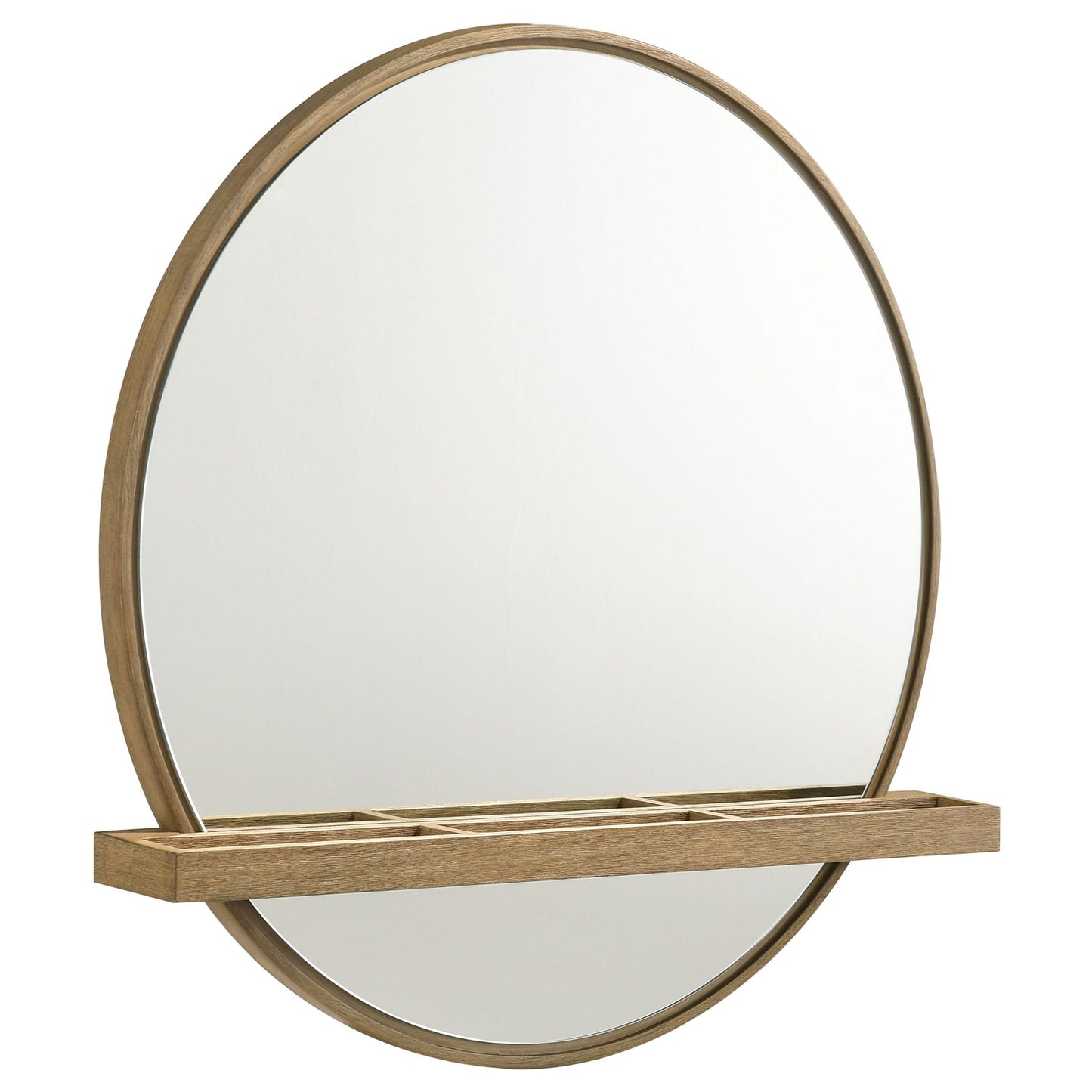 Benson - Round Vanity Wall Mirror With Shelf - Sand