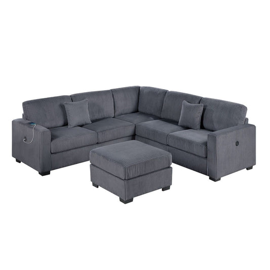Upholstered L - Shaped 4 Piece Sectional Set With USB, Cocktail Ottoman