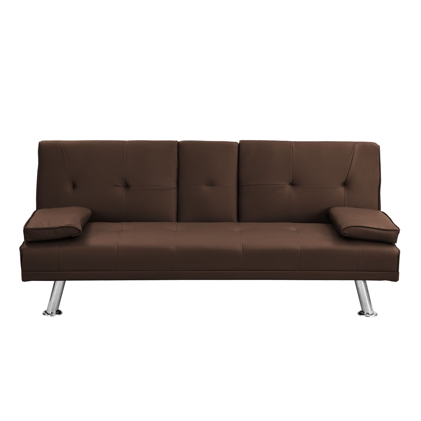 Futon Sofa Bed With Armrest Two Holders Wood Frame, Stainless Leg