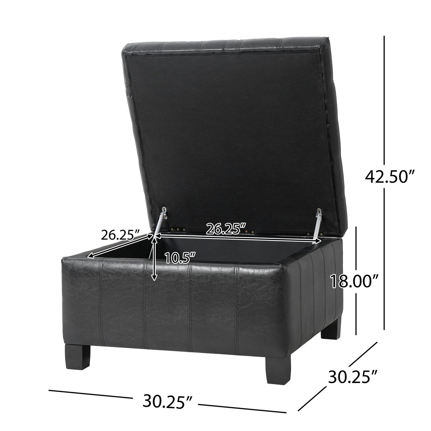 Square Tufted Indoor Ottoman With Lift-Top Storage