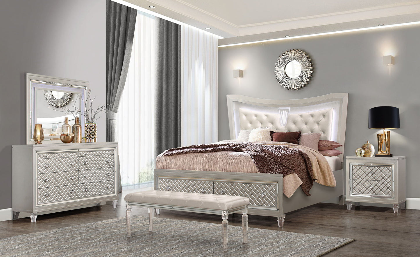 Paris - Queen Bed Storage Footboard & Slats - Champagne