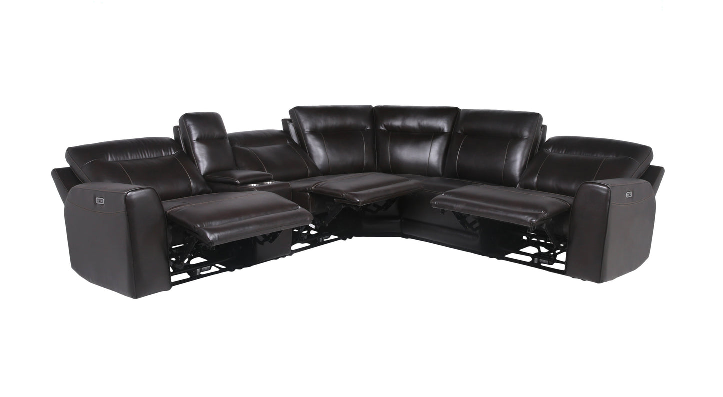 Steve Silver Doncella Dual-Power Leather Sectional - Dark Brown