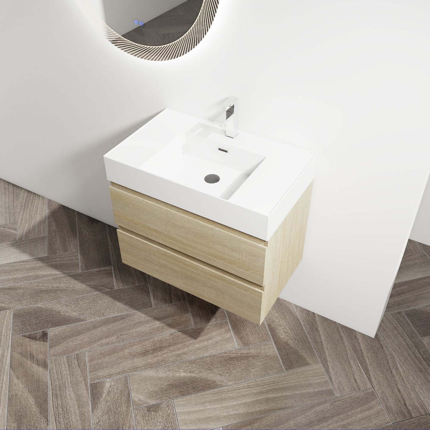 Wall Mounted Bathroom Vanity And Sink, 2 Soft Close Drawers