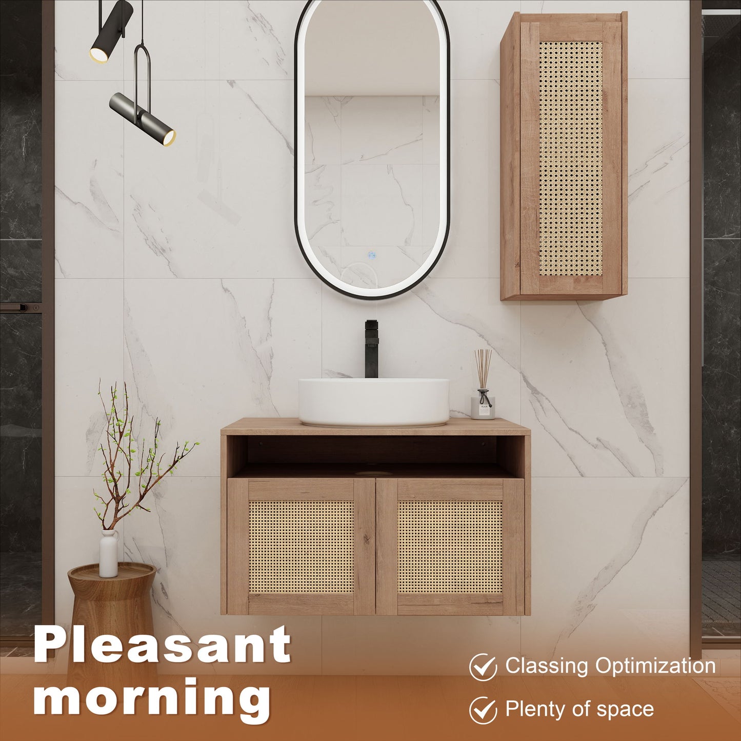 Bathroom Vanity With Art Sink And Side Cabinet, Float Mounting Design