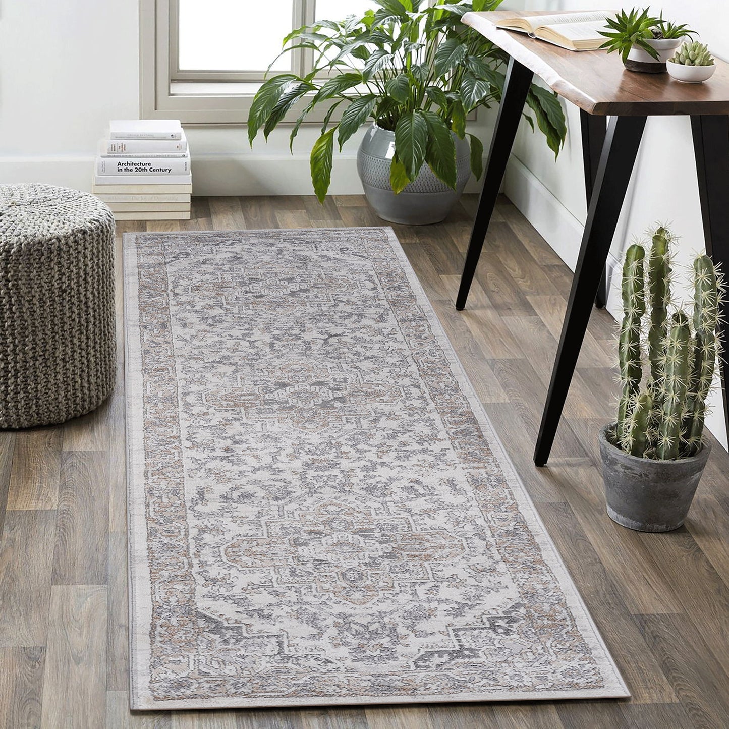 Marfi - 2' x 8' Oriental Non-Shedding Stylish And Stain Resistant Area Rug - Ivory / Beige