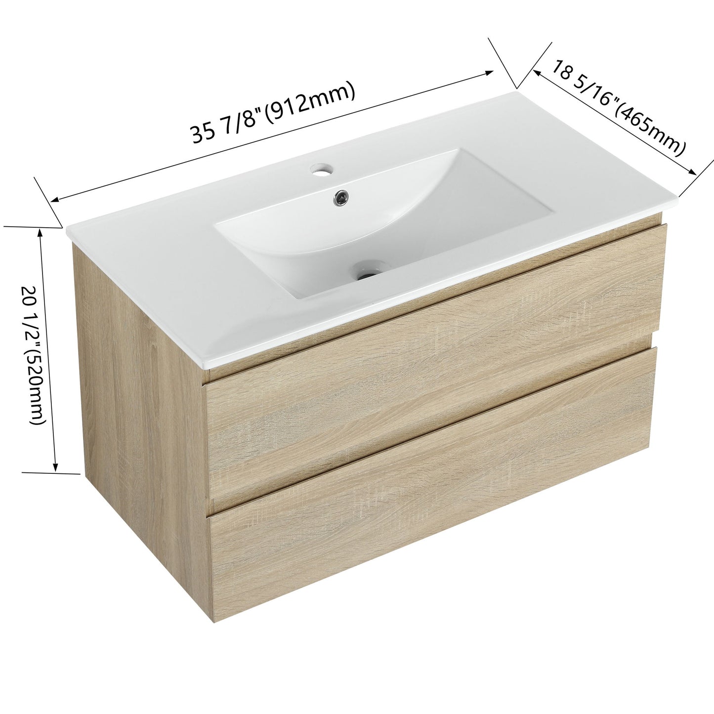 Wall Mounted Bathroom Vanity & Sink, 2 Soft Close Drawers