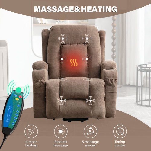 Power Lift Recliner Chair Recliners for Elderly with Heat and Massage Recliner Chair for Living Room with Infinite Position and Side Pocket,USB Charge Port(BROWN)