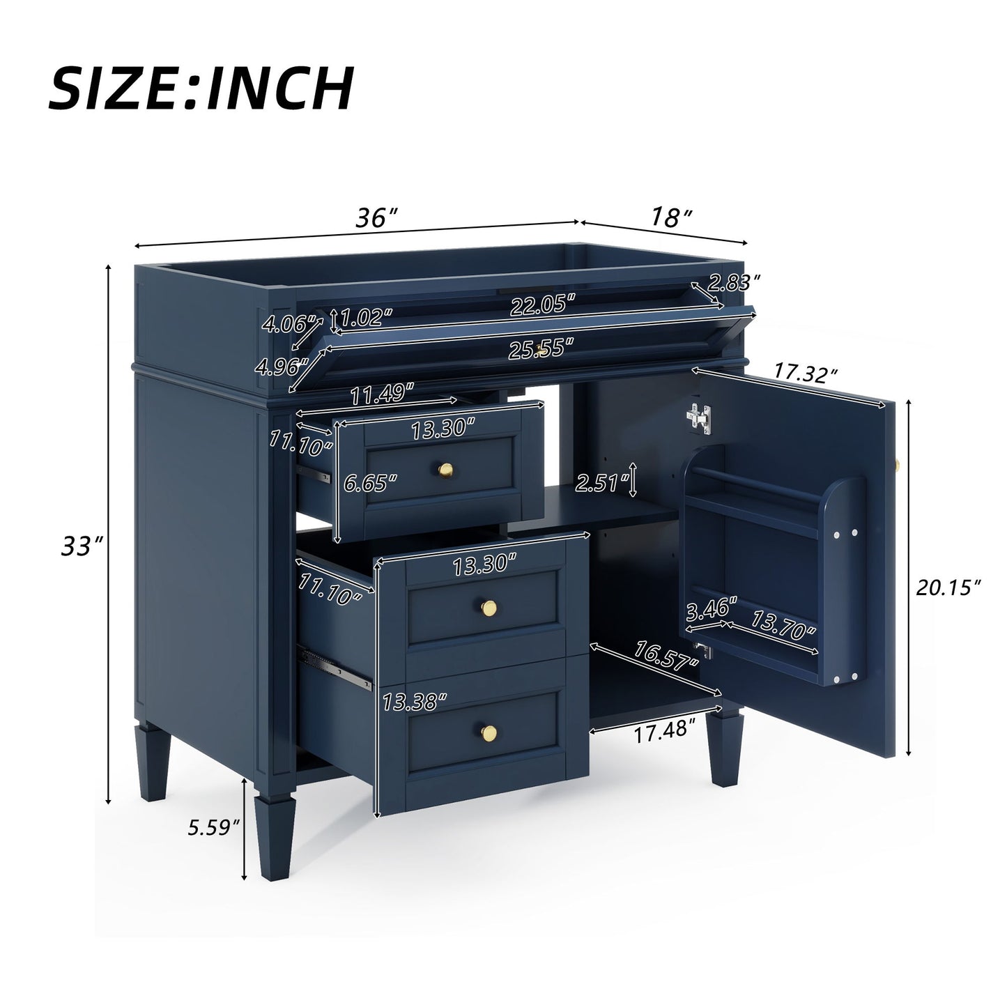 Bathroom Vanity With 2 Drawers And Tip-Out Drawer, Storage Cabinet