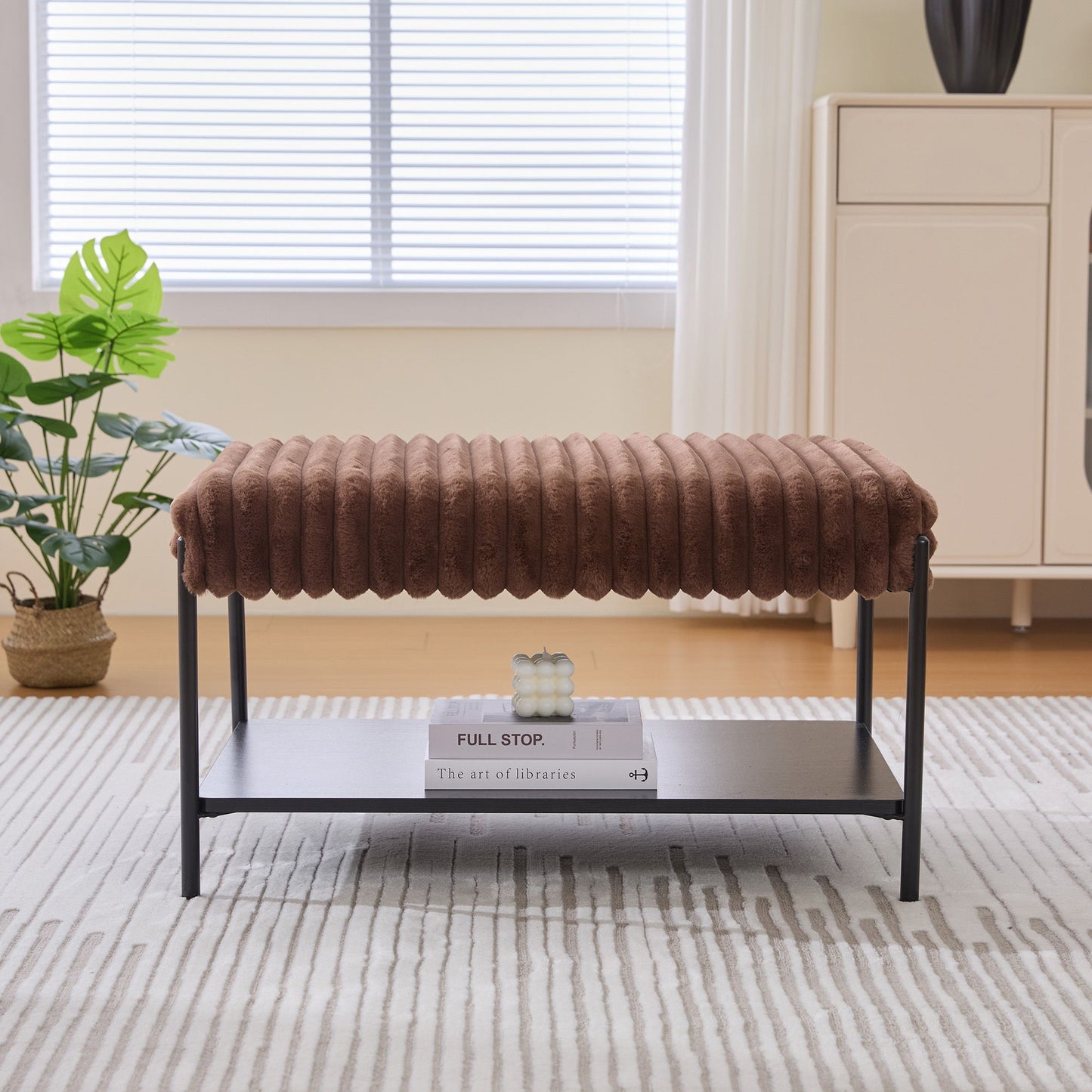 Upholstered Ottoman Coffee Table Foot Rest With Open Storage
