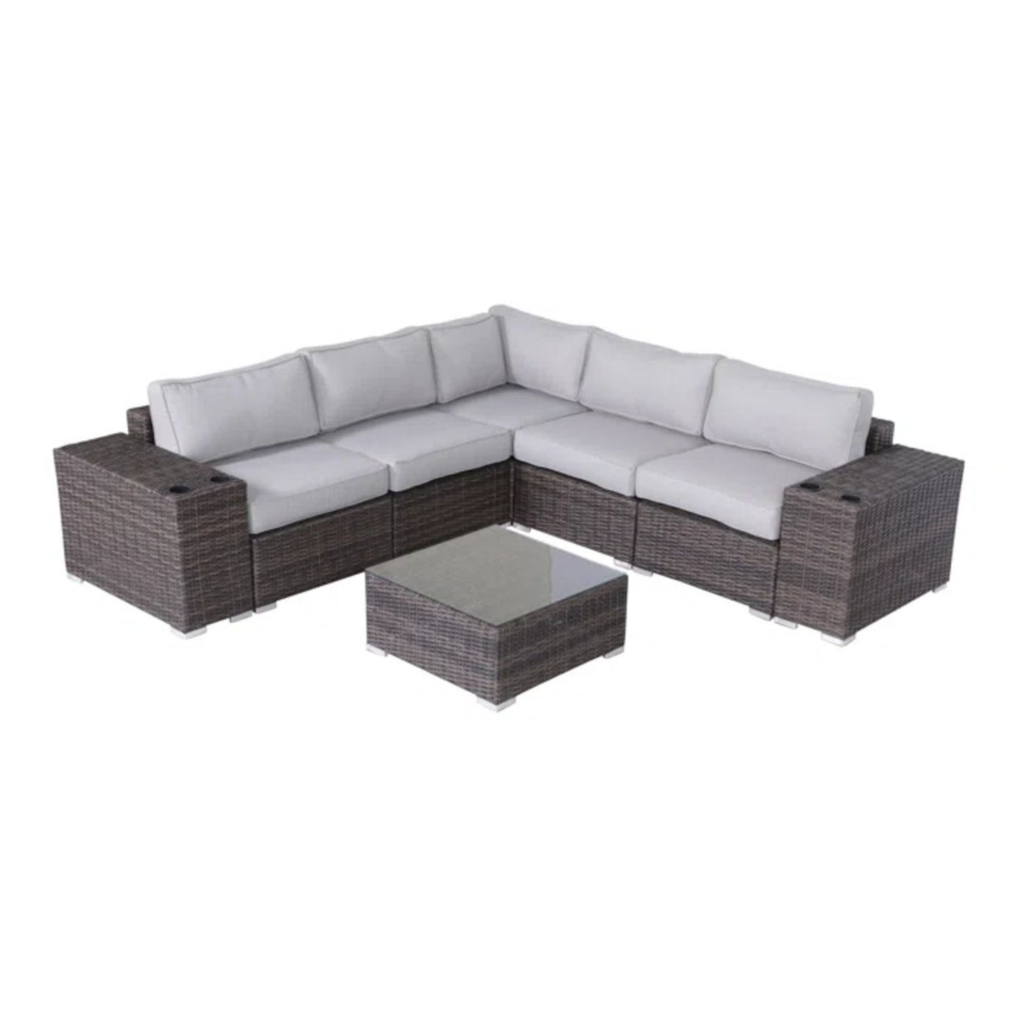 Modern Patio Rattan Sectional Set With Cushions