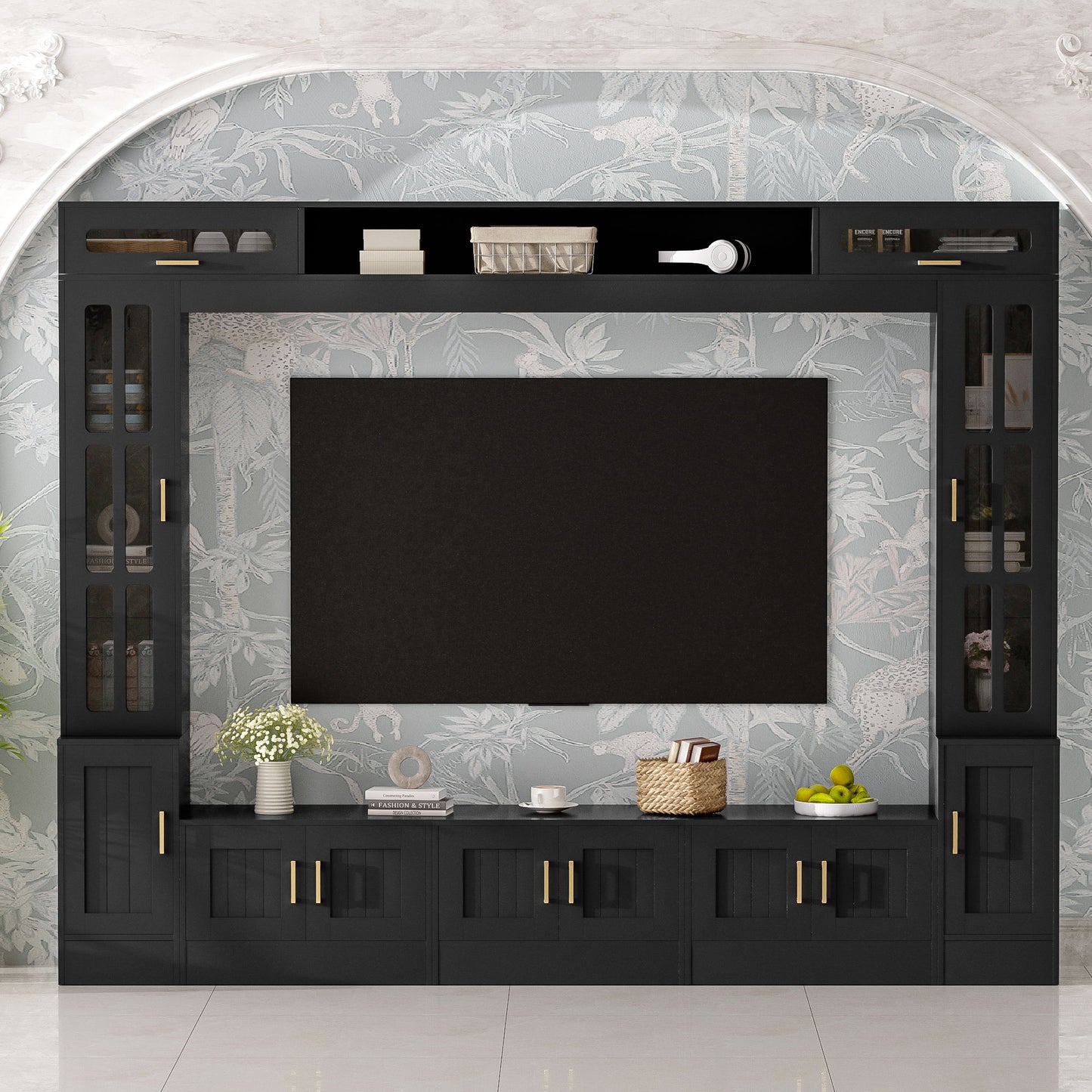 Wall Unit Entertainment Center With Bookshelves For TVs Up To 80"
