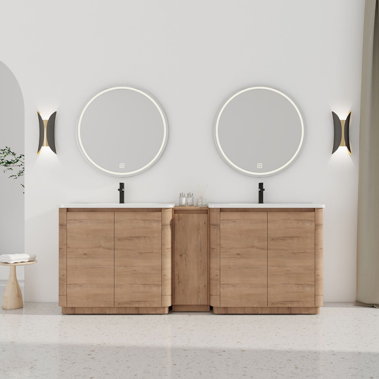 Soft Close Door Freestanding Bathroom Vanity With Sink, 1 Small Storage Cabinet