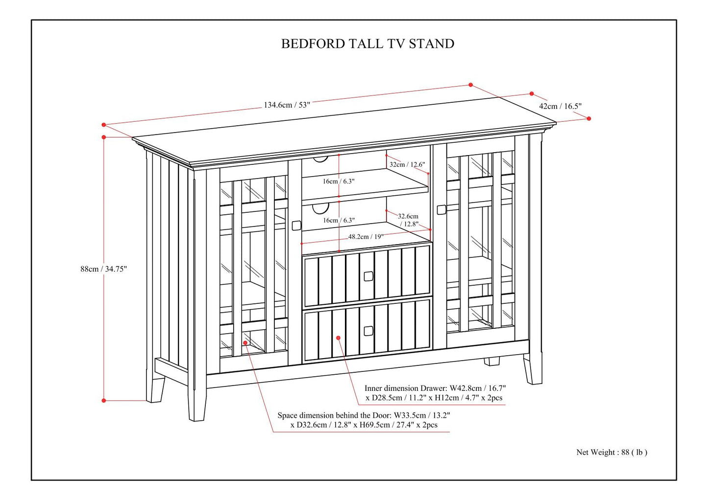 Bedford - Handcrafted Tall TV Media Stand