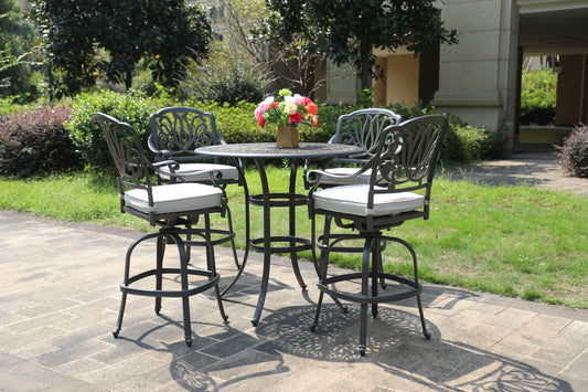 Round 41.97" Long Bar Height Dining Set With Cushions