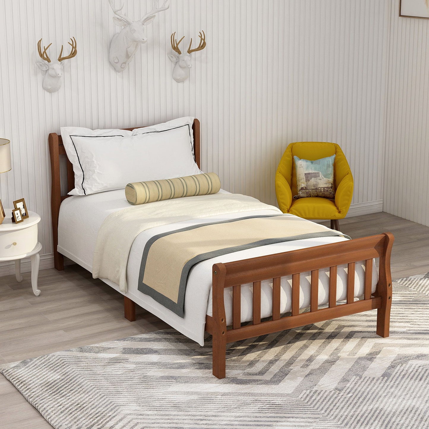 Platform Bed Frame Panel Bed Mattress Foundation Sleigh Bed With Headboard / Footboard / Wood Slat Support