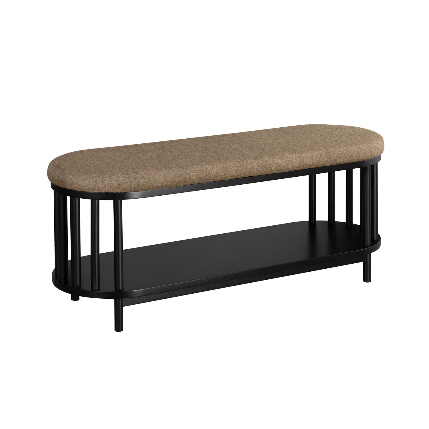 Scandi - Upholstered Top Storage Bench With Lower Shelf - Black