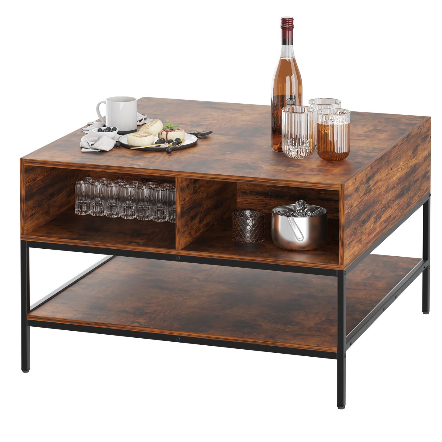 Rustic Flip Top Coffee Table With Hidden Storage - Black / Brown