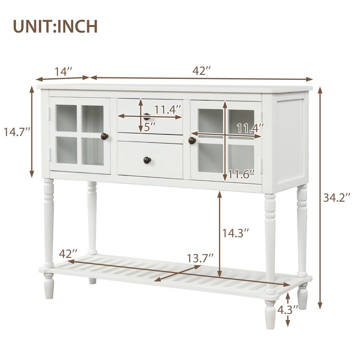 Hearth & Haven Stella Buffet Storage Cabinet With Bottom Shelf, White