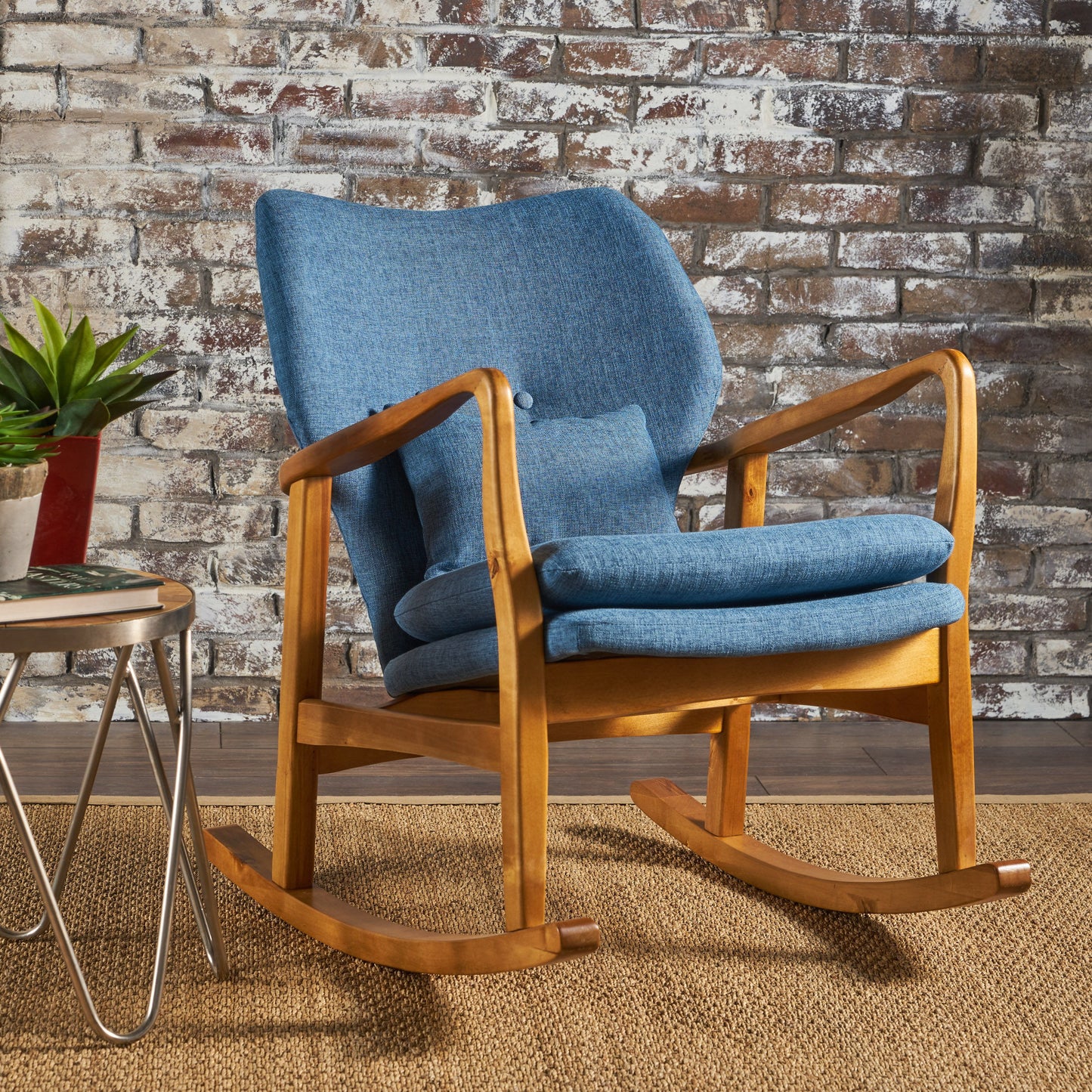 Elegant Solid Wood Rocking Chair With Linen Cushion