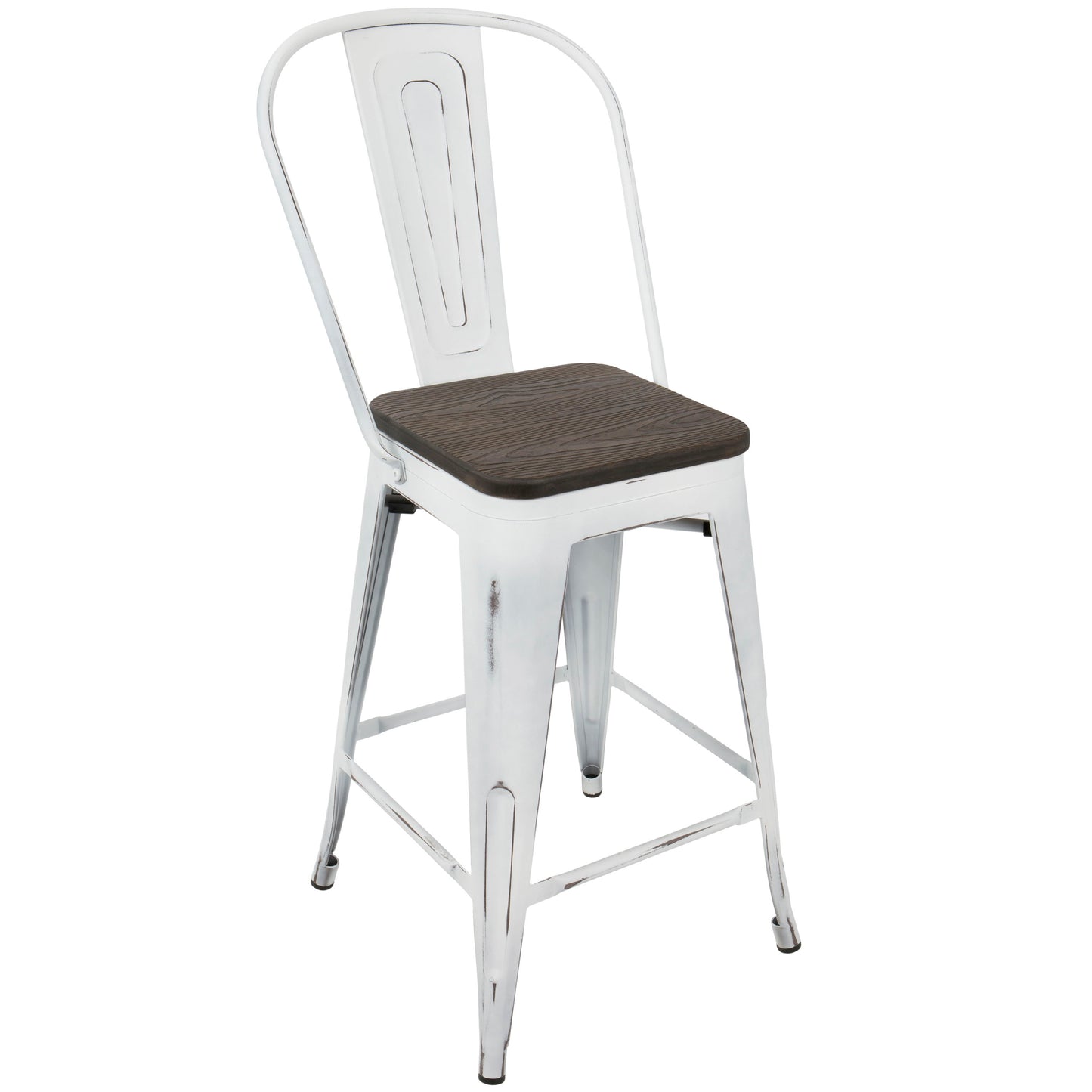 Oregon - Industrial High Back Counter Stool (Set of 2) - Vintage White / Espresso