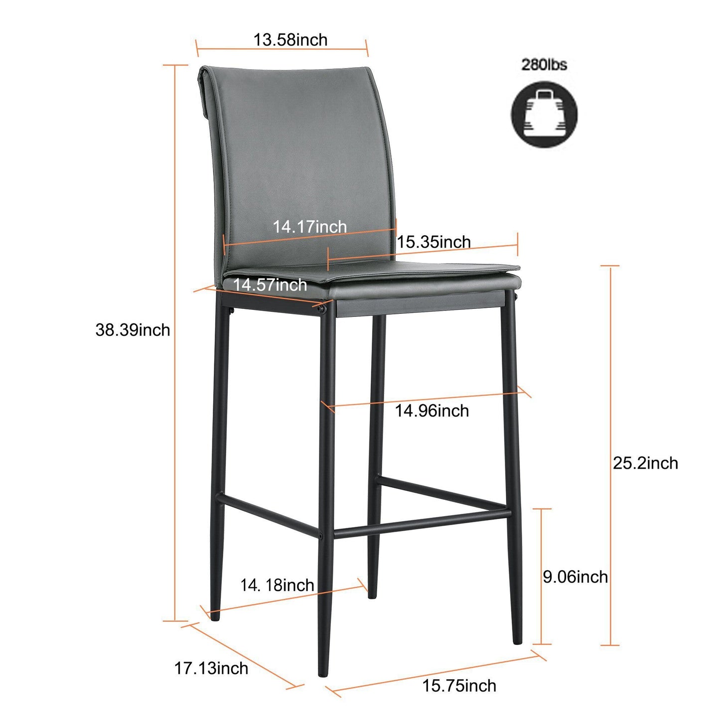 Leather Barstool Dining Counter Height Chair (Set of 2) - Gray