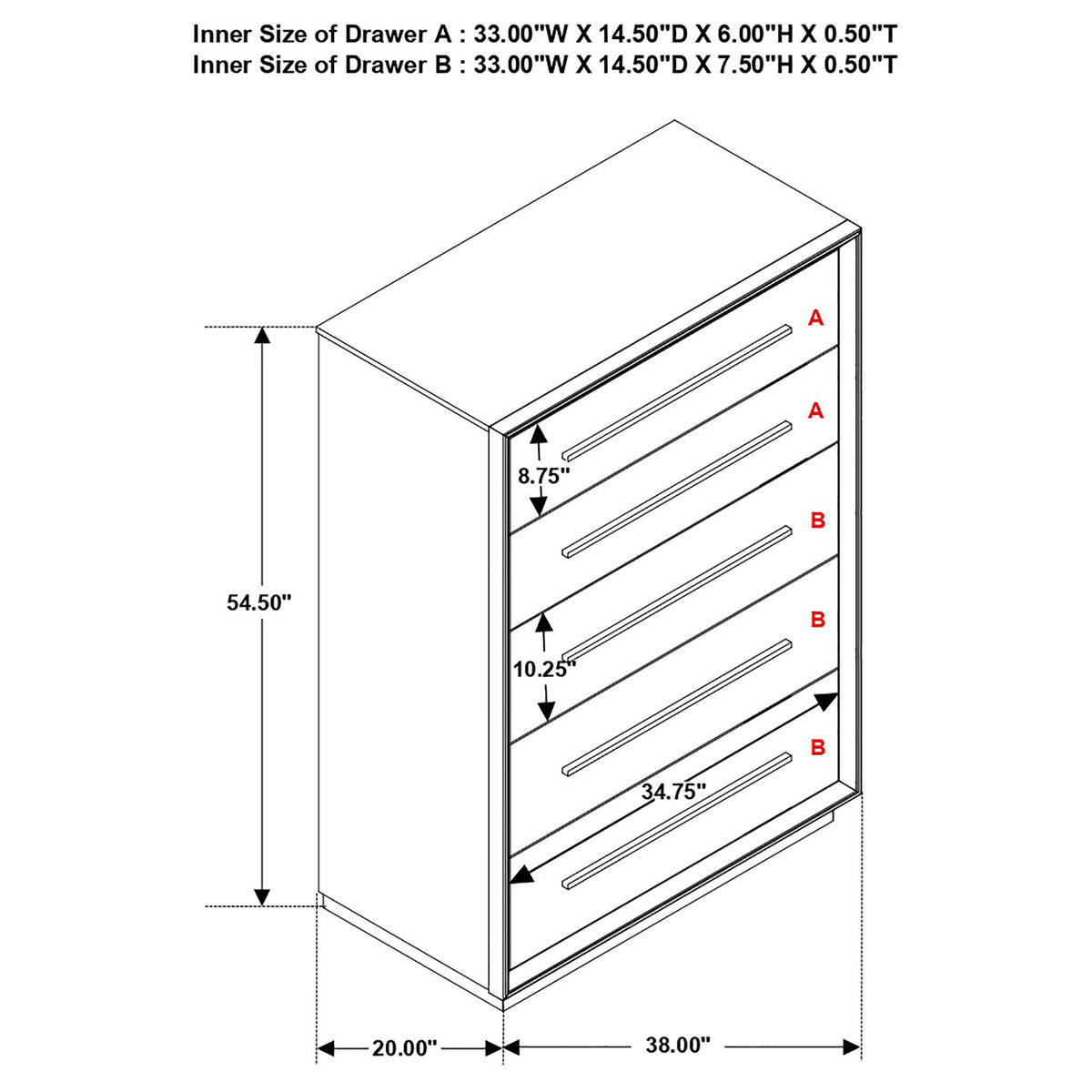 Prescott - 5 Drawer Chest - Brown