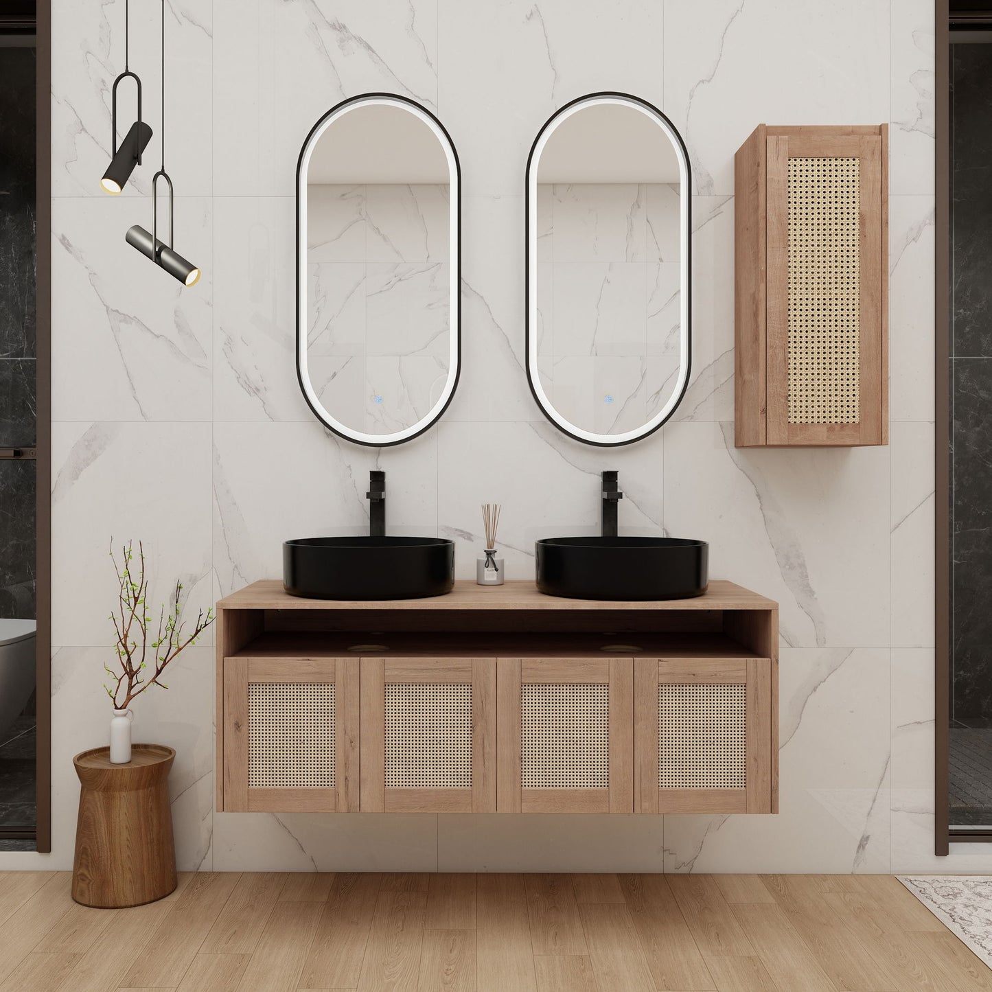 Bathroom Vanity With Art Sink And Side Cabinet, Float Mounting Design