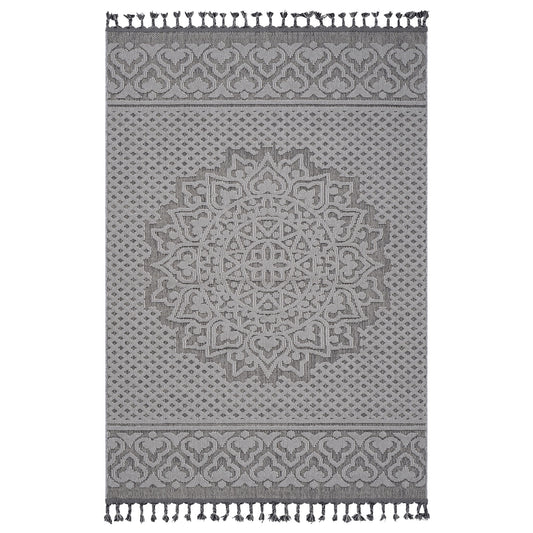Guros - 8' X 10' Medallion Indoor / Outdoor Area Rug - Gray / White