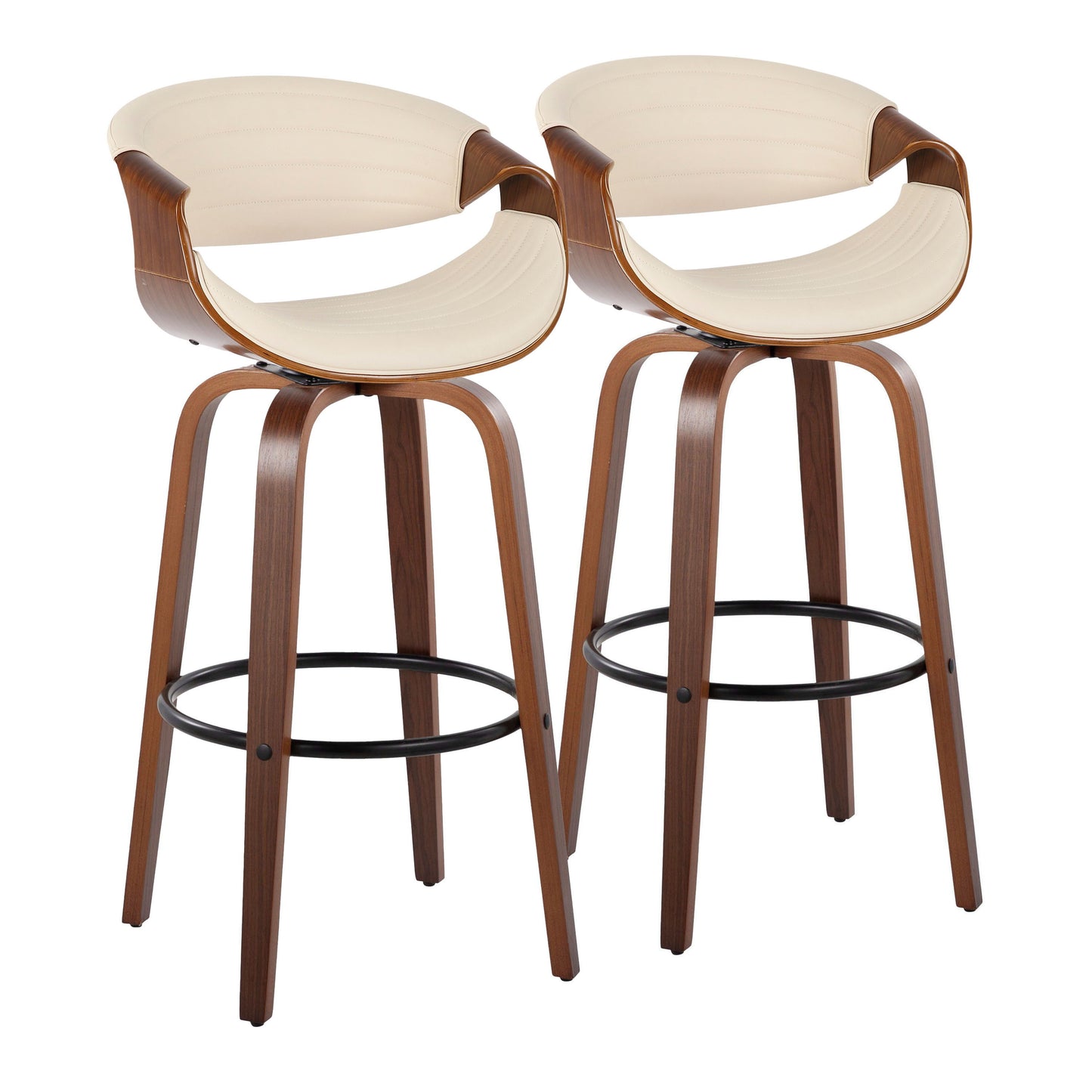 Symphony - Mid Century Modern Fixed Height Barstool With Swivel And Round Footrest (Set of 2)